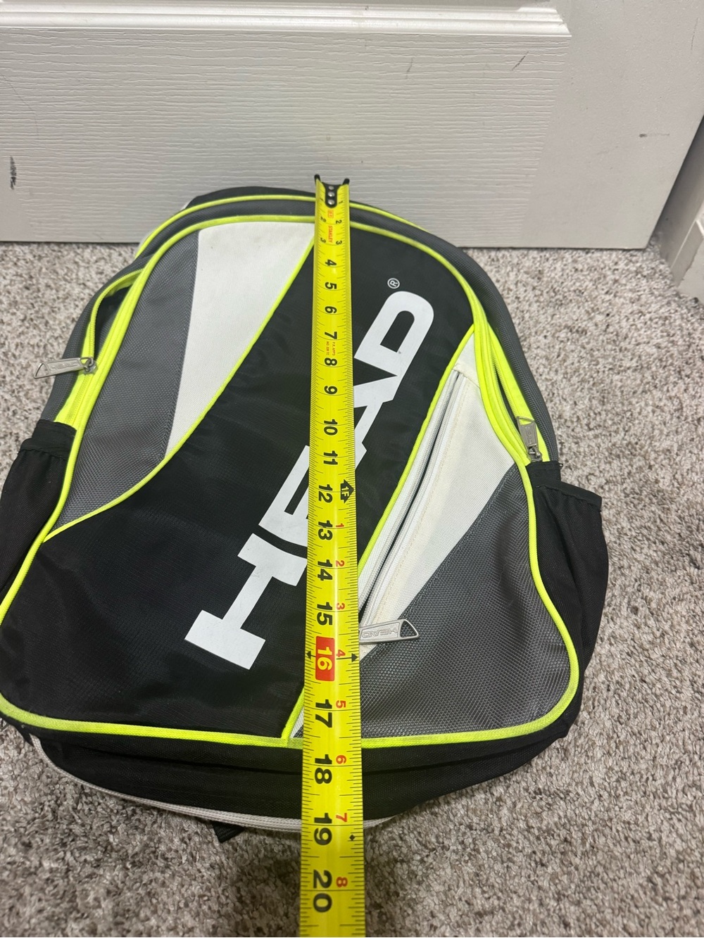 HEAD Tennis Backpack Black Gray Neon Yellow Racquet Sports School Travel - Picture 3 of 12